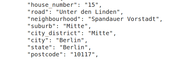 screenshot of JSON returned by Nominatim